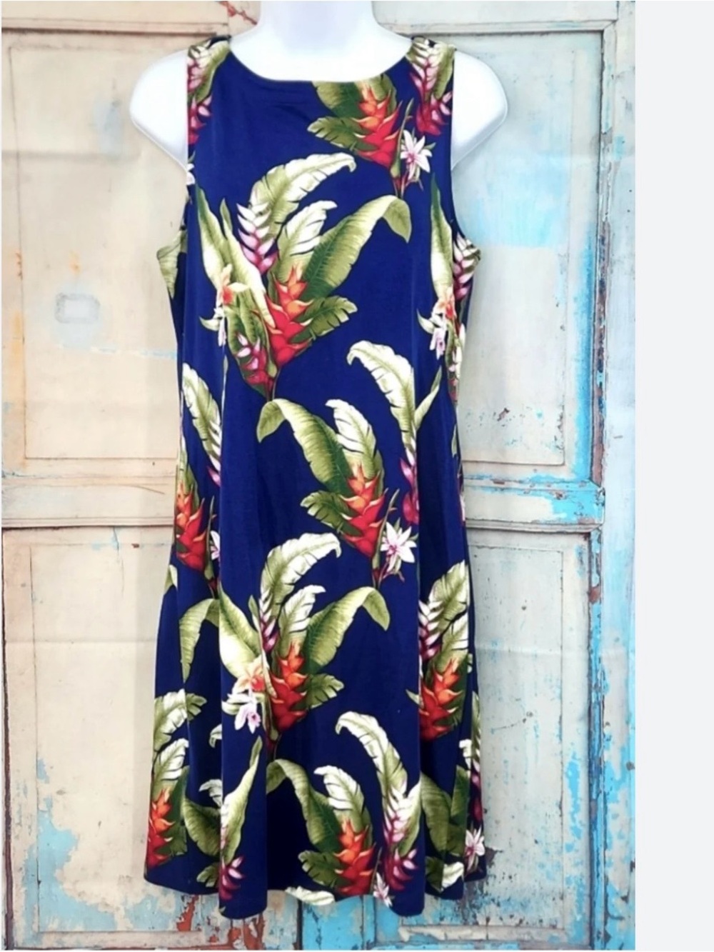 Tommy Bahama Navy Tropical Print Sleeveless A-Line Dress